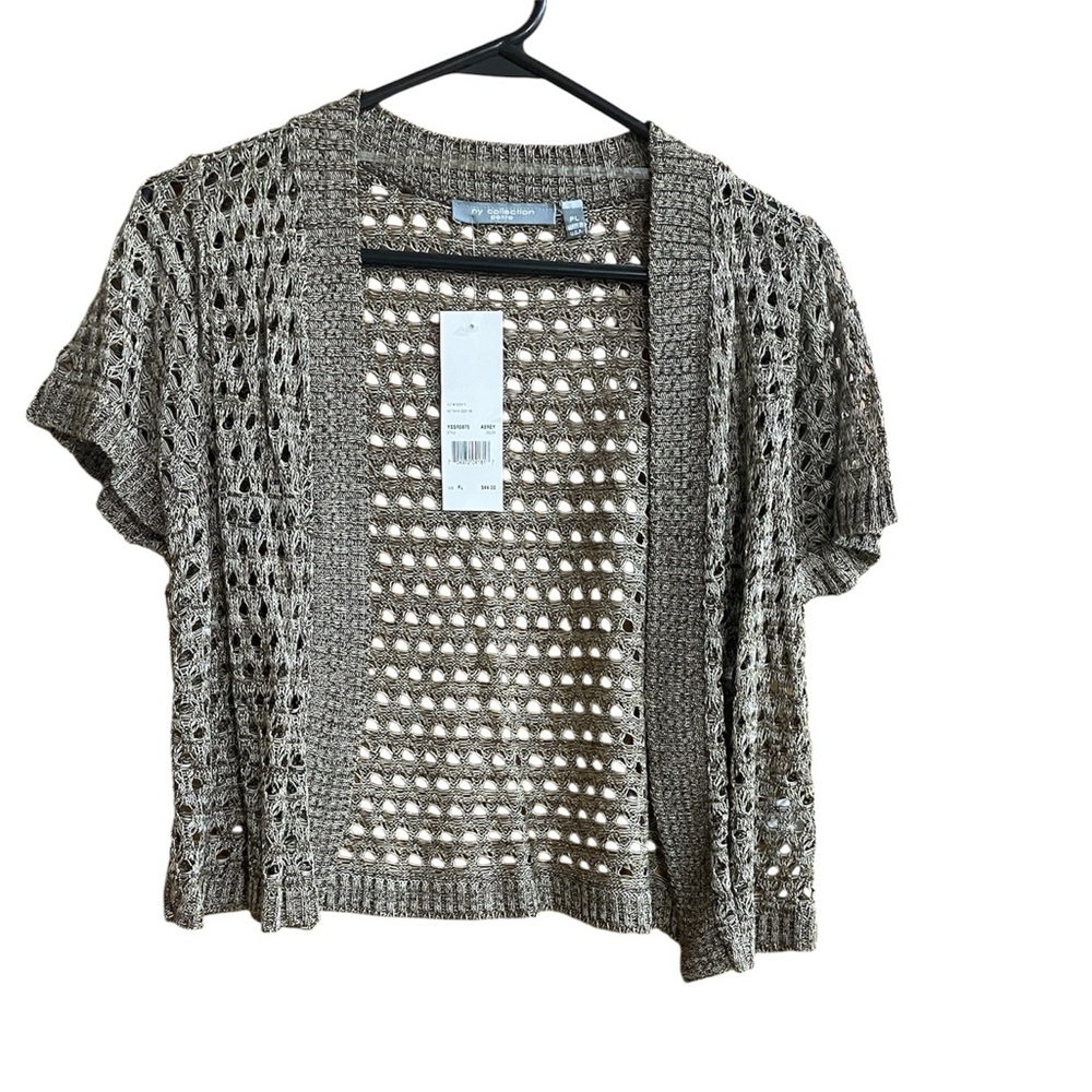 NY Collection NWT Open Knit Short Sleeve Cardigan Size Petite Large